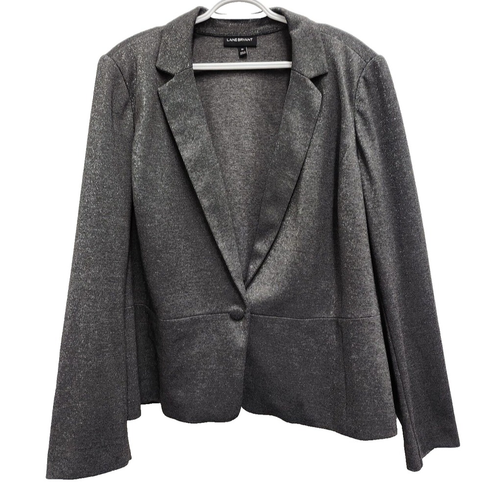 Lane Bryant Womens Blazer Jacket Size 26 Gray Ponte Metallic Carrier Academia